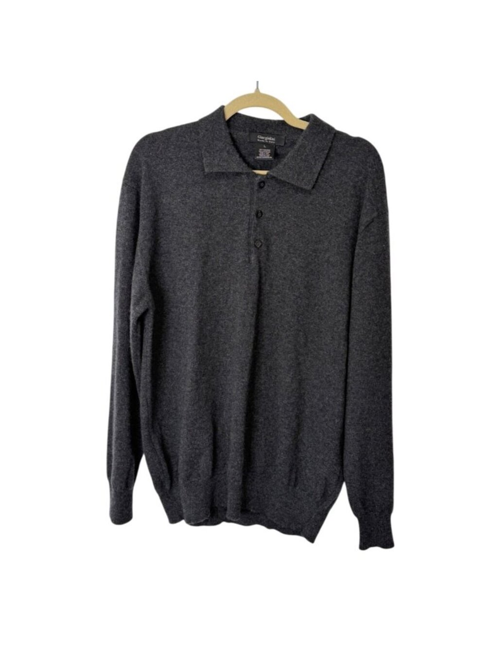 Giorgiolini Men Size L 100% Cashmere Long Sleeve Polo Sweater Gray Made in Italy